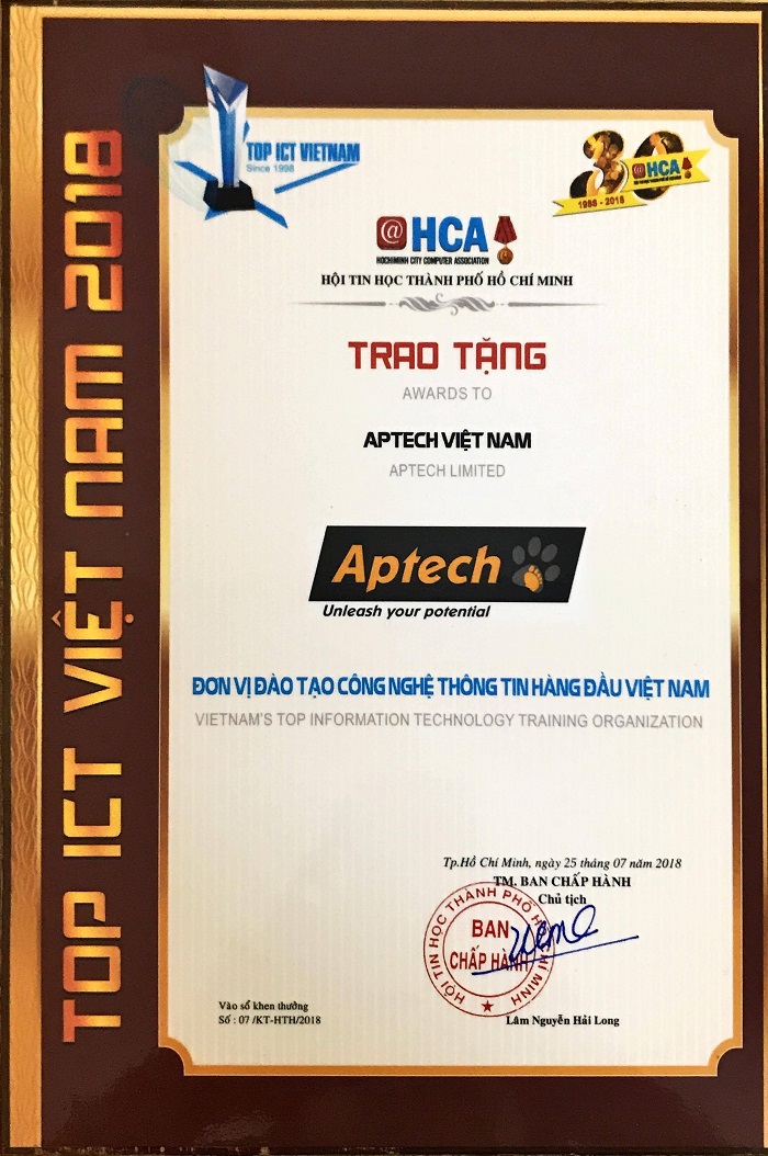 Chúc mừng Aptech đạt giải thưởng Vietnam’s Top Information Technology Training Organization 2