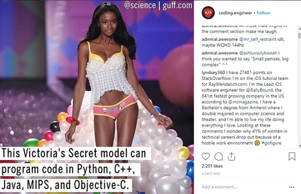 Bị coi thường, nàng coder kiêm người mẫu Victoria’s Secret đáp trả đanh thép
