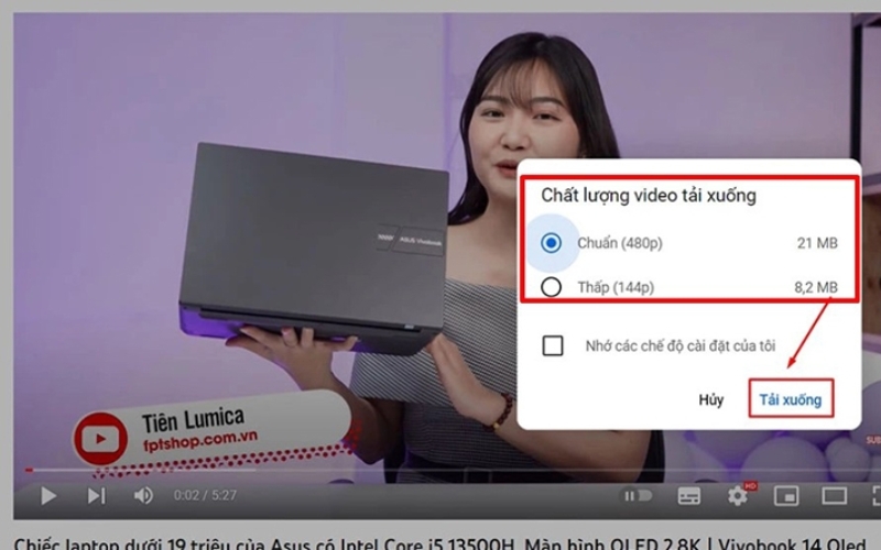 Chọn độ phân giải video và nhấn Tải xuống
