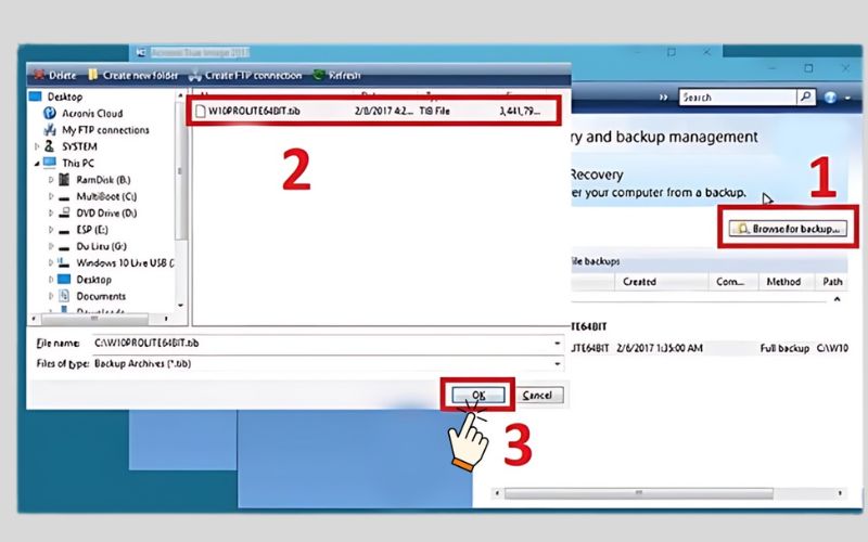 chọn file .TIB cần sử dụng rồi nhấn OK