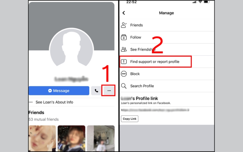chọn Find support or report profile