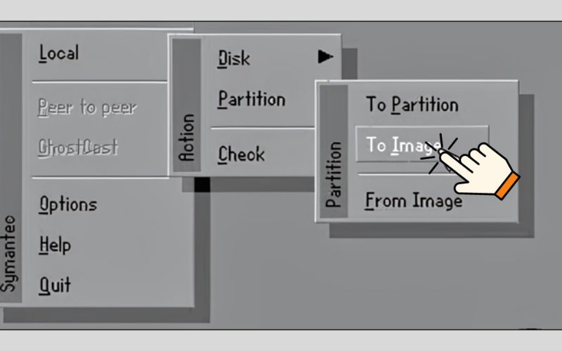 chọn lần lượt Local → Partition → From Image