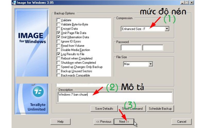 chọn mức độ nén file ghost