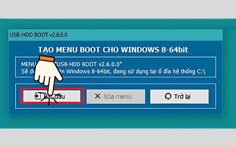 chọn mục Tạo Menu Boot cho Windows sau đó nhấn Bắt đầu