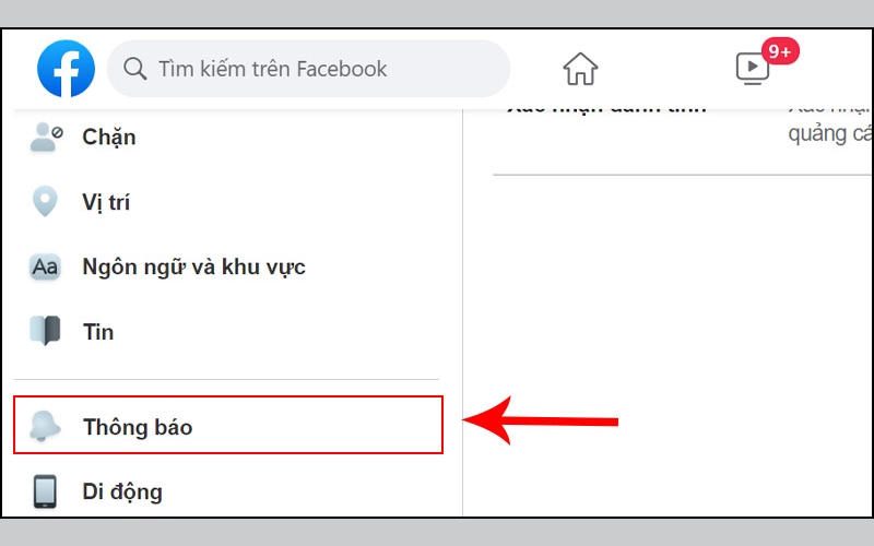chọn mục Thông báo