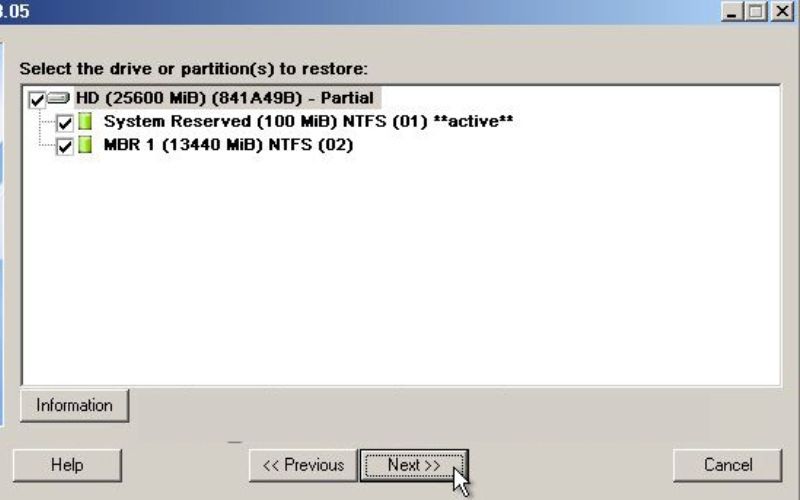 chọn phân vùng hệ điều hành nơi bạn muốn bung file ghost