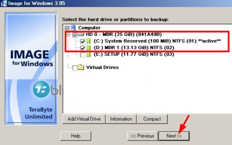 chọn phân vùng System và phân vùng chứa hệ điều hành Windows
