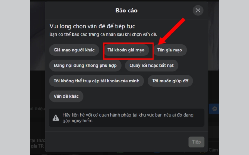 chọn Tài khoản giả mạo