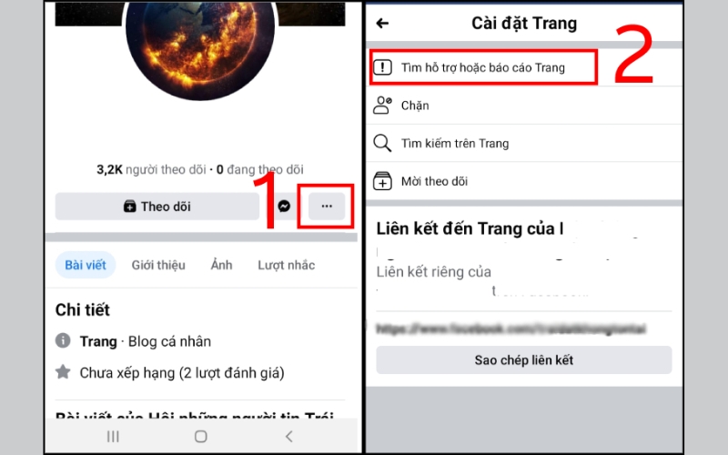 chọn Tìm hỗ trợ hoặc báo cáo Trang