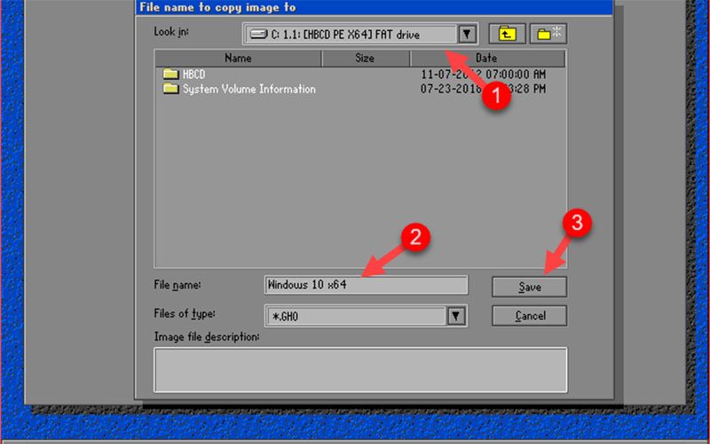 cọn vị trí lưu file ghost, đặt tên file và nhấn Save