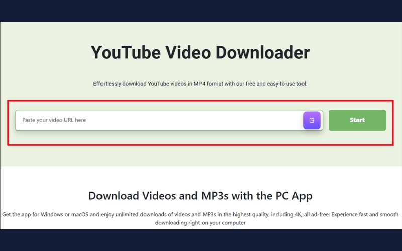 Dán link video Youtube và nhấn Start