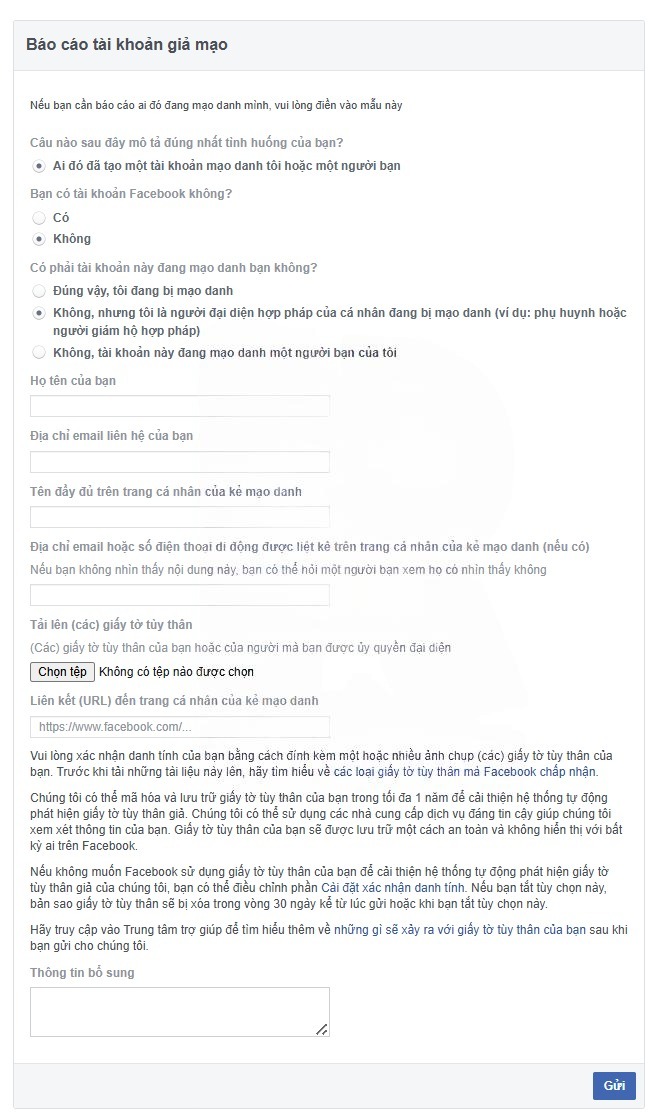Điền thông tin theo yêu cầu