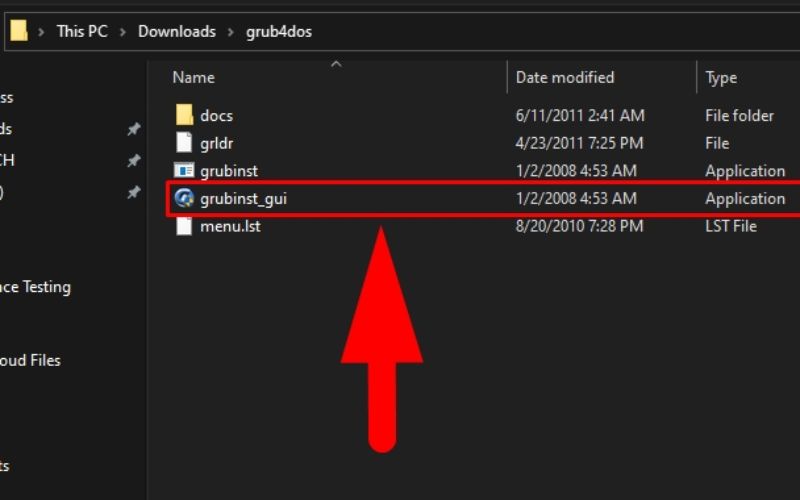 giải nén và chạy file grubinst_gui.exe