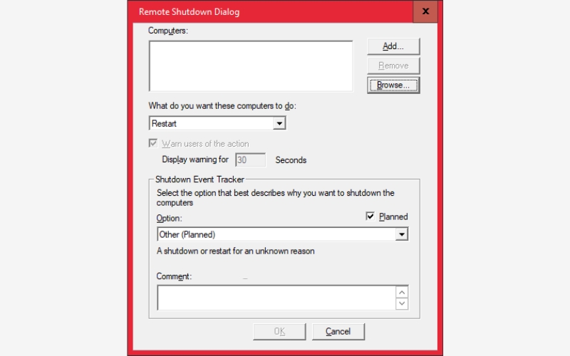 Hộp thoại Remote Shutdown xuất hiện