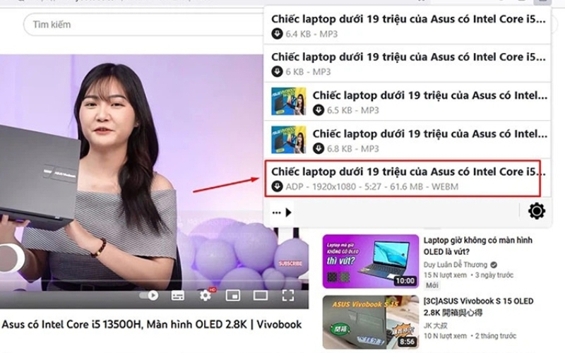 Mở extension và nhấn vào biểu tượng tải xuống