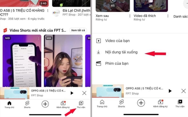 Mở mục Nội dung tải xuống để xem video đã lưu