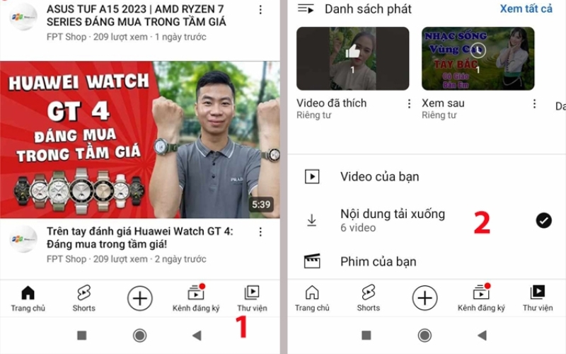 Mở mục Nội dung tải xuống để xem video đã lưu