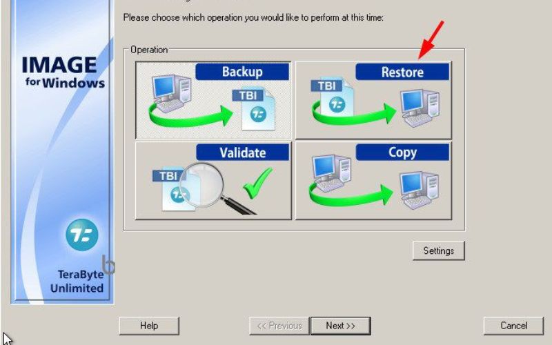 mở phần mềm và chọn chức năng Restore