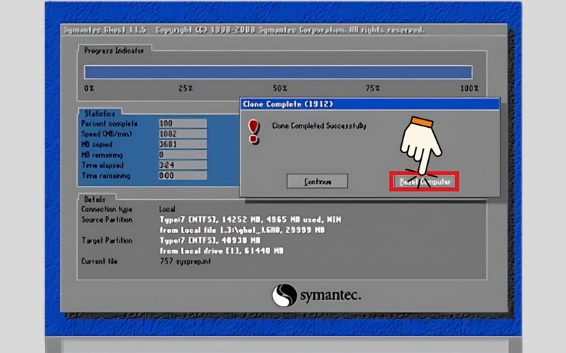 nhấn Reset Computer để khởi động lại máy