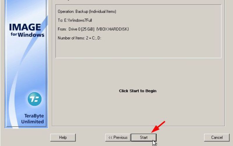 nhấn Start để bắt đầu quá trình tạo file ghost