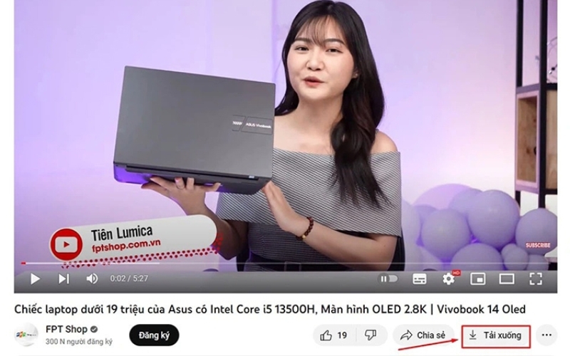 Nhấn vào nút Tải xuống bên dưới video