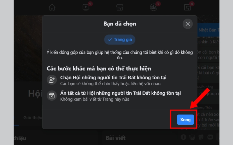 nhấn Xong để hoàn tất