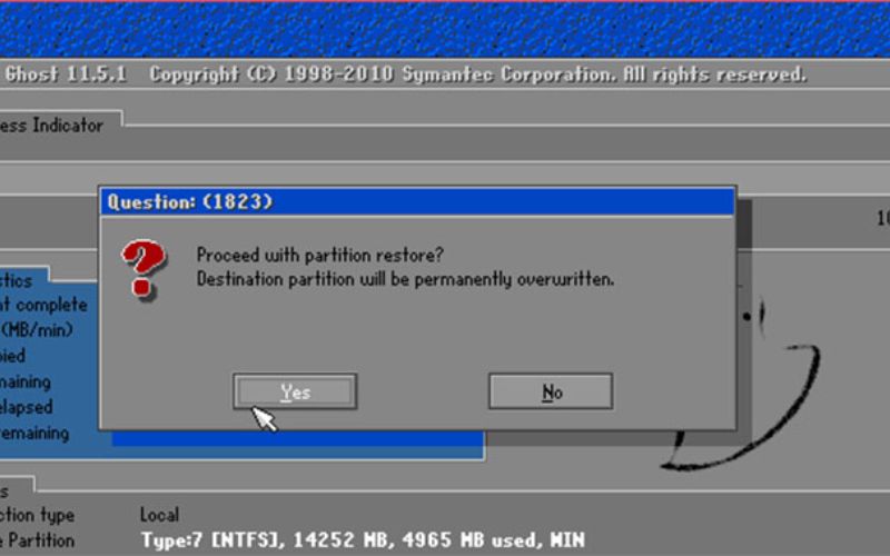 nhấn Yes để bắt đầu quá trình tạo file ghost