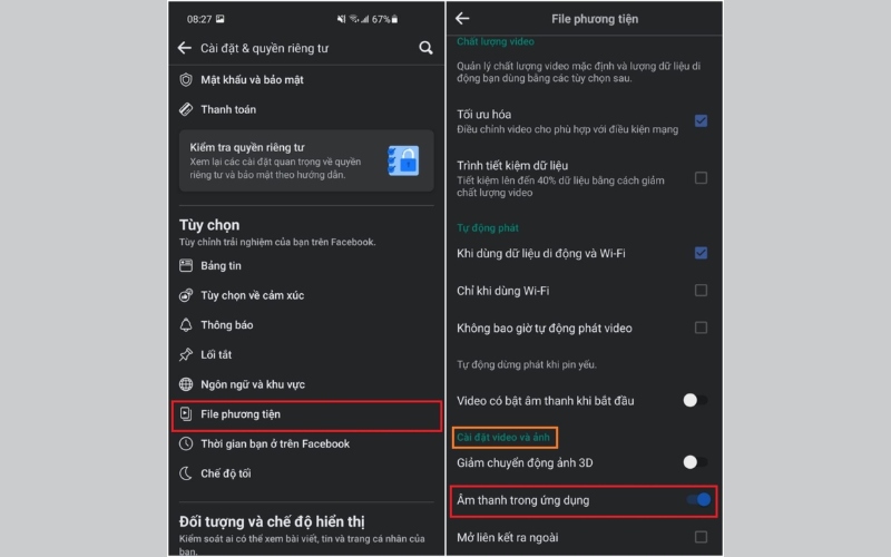 tắt tùy chọn Âm thanh trong ứng dụng