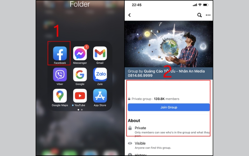 truy cập vào fanpage muốn báo cáo